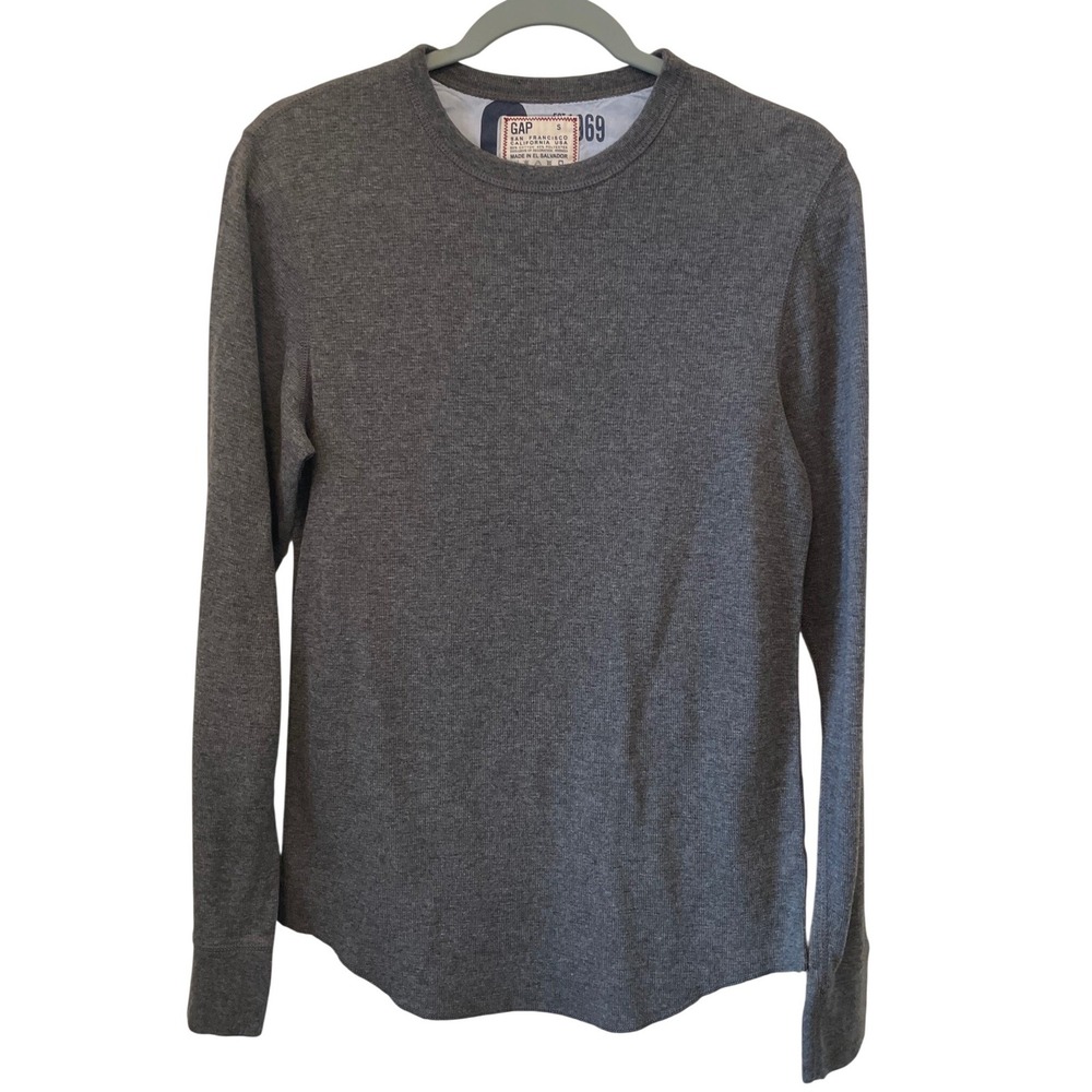Gap‎ Vtg Y2k Size S Gray Waffle Knit Thermal Long Sleeve Shirt Curved Hem